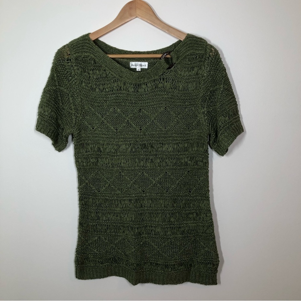 Northern Reflections Green Crochet Style Top‎ Small
